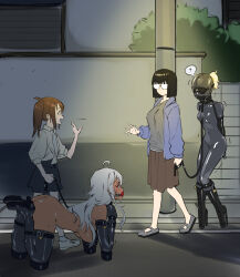 4girls ? age_difference all_fours arms_behind_back ball_gag bdsm bitch_taken_for_walk blindfold bodysuit bondage bound breasts collar eudetenis female_focus femdom gag gagged gimp_suit glasses hanging_breasts high_heels highres leash lilya_(pretzelfan) lock momoka_(pretzelfan) multiple_girls night nude older_woman_and_younger_girl original outdoors pet_play petgirl piddlefours reika_(pretzelfan) sayuri_(pretzelfan) skirt slave stiletto_heels tan walking yuri