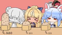 &gt;_&lt; 5girls animal_ears animated asimo953 beans black_gloves black_headwear blonde_hair blue_hair bow braid carrot_hair_ornament chewing chibi closed_eyes dark-skinned_female dark_skin double_bun dress drooling eating elf eyepatch food food-themed_hair_ornament gloves hair_bow hair_bun hair_ornament hat high_ponytail holding holding_food hololive houshou_marine masu multiple_girls open_mouth pirate_hat pointy_ears ponytail rabbit_ears red_hair setsubun shiranui_flare shiranui_flare_(old_design) shirogane_noel short_eyebrows silver_hair simple_background upper_body uruha_rushia usada_pekora usada_pekora_(1st_costume) video virtual_youtuber wide_oval_eyes