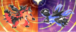 Rule 34 | artist name, claws, closed mouth, commentary, company name, copyright name, english commentary, full body, fusion, gen 3 pokemon, gen 7 pokemon, groudon, highres, kyogre, legendary pokemon, necrozma, nintendo, no humans, open mouth, outline, pokemon, pokemon (creature), pokemon focus, pokemon usum, sharp teeth, spikes, teeth, tomycase, white outline