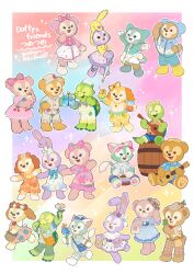3boys 3girls animal_ears bear_girl cookieann duffy_and_friends duffy_the_disney_bear gelatoni green_fur guitar highres instrument looking_at_viewer multiple_boys multiple_girls multiple_persona olu_mel rabbit_ears rabbit_girl shelliemay shirt smile stellalou stuffed_animal stuffed_toy takatmaorange turtle_boy