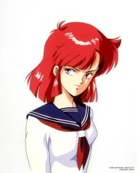 1980s_(style) 1990s_(style) 1girl female_focus game kirishima_reiko matching_hair/eyes mugen_senshi_valis nec official_art oldschool pc_engine red_eyes red_hair retro_artstyle school_uniform serafuku short_hair simple_background solo telenet_japan valis white_background