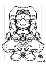 2022 absurdres aku_tojyo bottomless clothes_lift dildo double_penetration echidna highres masturbation monochrome pussy sex_toy skirt skirt_lift sonic_(series) tikal_the_echidna