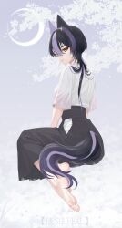 Rule 34 | 1girl, absurdres, animal ears, eushufeal, feet, hakama, highres, japanese clothes, kitsune, mole, non-web source, original, solo, tsukitami, under eye, yellow eyes
