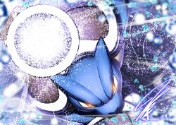 absurdres blastoise bubble creature creatures_(company) dynamic_pose from_above game_freak gen_1_pokemon glowing glowing_eyes highres hydro_pump_(pokemon) light_particles looking_at_viewer mega_blastoise mega_pokemon mitsukuma448 nintendo no_humans orange_eyes particles pokemon pokemon_(creature) signature solo water watermark