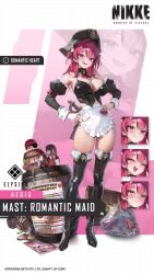 1girl :3 animated apron audible_speech black_corset black_footwear black_panties black_thighhighs bouncing_breasts breasts cleavage commentary corset detached_collar detached_sleeves dfm_(darknessdfm) english_audio fang full_body goddess_of_victory:_nikke hands_on_own_hips happy hat heart heart_hands high_heels highres large_breasts long_hair long_sleeves looking_at_viewer maid maid_apron mast_(nikke) mast_(romantic_maid)_(nikke) nail_polish naughty_face official_art open_mouth panties pink_eyes pink_hair pirate_hat revealing_clothes shiny_skin short_twintails skin_fang smile solo sound squatting standing tagme thighhighs twintails underwear video weapon white_apron wide_hips wrist_cuffs