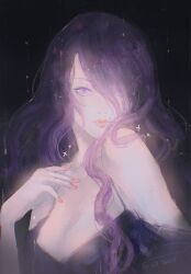 1girl black_background breasts camilla_(fire_emblem) closed_mouth commentary dated fire_emblem fire_emblem_fates hair_over_one_eye highres long_hair looking_at_viewer melia_art nintendo pink_eyes signature solo sparkle upper_body wavy_hair