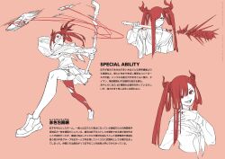 &gt;:) asymmetrical_bangs club club_(weapon) concept_art evil_grin evil_smile grin hair_horns highres jacket kouko_(reantlers) lead_pipe long_hair mask mogumo mouth_mask playing_with_own_hair pleated_skirt reantlers red_eyes red_hair sailor_collar sailor_shirt shirt single_sidelock single_thighhigh skirt smile spiked_club spikes swinging_weapon thighhighs torn_clothes torn_thighhighs twintails v-shaped_eyebrows weapon holding_weapon_behind_back white_sneakers