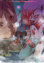 3boys :3 :d absurdres animal_penis bar_censor black_sclera blush censored colored_sclera creatures_(company) erection furry furry_male furry_with_furry game_freak gen_4_pokemon heart heart-shaped_pupils heart_censor highres hisuian_zoroark knotted_penis large_penis licking_lips looking_down lopunny male_focus multiple_boys nintendo no_eyes nohtuy onsen open_mouth partially_submerged penis penis_size_difference pokemon pokemon_(creature) red_eyes riolu shared_speech_bubble sitting size_difference smile snout speech_bubble spoken_heart squatting symbol-shaped_pupils testicles tongue tongue_out water yaoi yellow_sclera you_gonna_get_raped