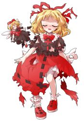 Rule 34 | 2girls, alphes (style), back bow, black shirt, black skirt, blonde hair, bloomers, blush, bow, bowtie, closed eyes, collared shirt, commentary request, contrast collar, dairi, defeat, fairy wings, frilled shirt collar, frilled socks, frills, full body, hair ribbon, large variant set, long skirt, medicine melancholy, medium hair, multiple girls, open mouth, parody, puffy short sleeves, puffy sleeves, red bow, red bowtie, red ribbon, red shirt, red shoes, red skirt, ribbon, ribbon-trimmed skirt, ribbon trim, shirt, shoes, short sleeves, skirt, smile, socks, style parody, su-san, sweatdrop, tachi-e, torn clothes, touhou, transparent background, underwear, variant set, white bloomers, white bow, white socks, wings