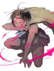 1boy ahoge bad_id bad_pixiv_id bae_(baebae) black_hair cape cosplay dagger facepaint knife levi_(shingeki_no_kyojin) male_focus mononoke_hime pelt san_(cosplay) san_(mononoke_hime) shingeki_no_kyojin solo weapon