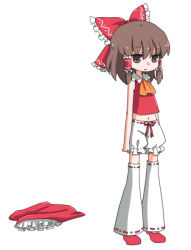 1girl bad_id bad_pixiv_id bloomers detached_pants female_focus hakurei_reimu ica midriff navel simple_background skirt solo touhou underwear wardrobe_error white_background