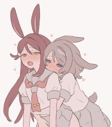ass blush clothes_lift heart kiss love_live! love_live!_sunshine!! multiple_girls open_mouth rabbit_ears sakurauchi_riko school_uniform serafuku skirt skirt_lift sweat tail watanabe_you yuri