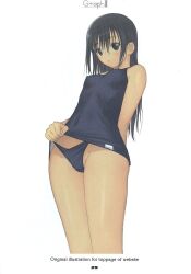 Rule 34 | 1girl, black hair, breasts, cameltoe, closed eyes, crotch, feet out of frame, groin, highres, long hair, one-piece swimsuit, school swimsuit, small breasts, standing, swimsuit, thighs, tony taka