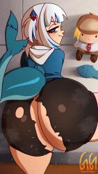 Rule 34 | 1girl, animated, animated gif, anus, artist name, ass, ass clapping, ass focus, ass shake, bent over, bike shorts, blue eyes, blue hair, blue hoodie, blunt bangs, bouncing ass, curvy, fins, fish tail, from behind, gawr gura, greatestgori, highres, hololive, hololive english, holomyth, hood, hoodie, huge ass, jiggle, looking at viewer, looking back, multicolored hair, naughty face, pussy, shark girl, shark tail, short shorts, shorts, smol ame, smug, solo, stuffed toy, tail, thick thighs, thighs, torn clothes, torn shorts, twerking, twintails, two-tone hair, uncensored, virtual youtuber, watson amelia, white hair, wide hips