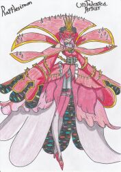 Rule 34 | absurdres, belt, covered eyes, crown, digimon, digimon (creature), highres, long hair, mask, rafflesimon, traditional media