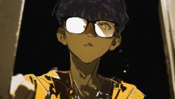 1boy ami_(fusheng_yi_xi) fusheng_yi_xi glasses grey_hair highres looking_at_viewer male_focus mole mole_under_mouth opaque_glasses partially_opaque_glasses portrait sheya_tin solo yellow_eyes