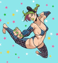 1girl ass birthmark cone_hair_bun double_bun green_lips hair_bun highres joestar_birthmark jojo_no_kimyou_na_bouken kuujou_jolyne multicolored_hair octavius_(octavius_dp) panties spider_web_print stone_ocean two-tone_hair underwear
