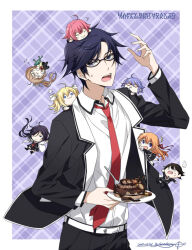 Rule 34 | &gt; &lt;, ..., 1boy, 1girl, 2boys, 6+girls, ahoge, arimura hinae, arm up, arms up, belt, black hair, black jacket, black pants, black pantyhose, black socks, blonde hair, blue eyes, blue hair, bow, brown cardigan, brown hair, buttons, cake, cardigan, chaos;child, chest bow, chibi, chibi inset, chibi on head, chocolate cake, closed eyes, collared shirt, cropped jacket, double-breasted, dress shirt, dress vest, everyone, floating, flying sweatdrops, food, glasses, hair ribbon, happy birthday, hekiho academy school uniform, holding, holding plate, itou shinji (chaos;child), jacket, jitome, kazuki hana, kneehighs, kunosato mio, kurusu nono, lab coat, lapels, lollipop in mouth, long hair, long sleeves, looking at viewer, miniskirt, miyashiro takuru, multiple boys, multiple girls, narrowed eyes, necktie, notched lapels, on head, onoe serika, open mouth, orange hair, pants, pantyhose, pink eyes, pink hair, plate, ponytail, purple eyes, purple hair, red-framed eyewear, red bow, red necktie, ribbon, sailor collar, school uniform, science adventure, shirt, short hair, short necktie, skirt, smile, socks, spoken flying sweatdrops, sprintertomoe, standing on another&#039;s head, teeth, twintails, two side up, upper teeth only, white belt, white sailor collar, white shirt, white trim, yamazoe uki