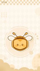 absurdres animal_focus argyle_background artist_request bee blush_stickers bug circle closed_mouth cloud copyright_name foodie_bee halftone highres infinity_nikki insect logo nikki_(series) no_humans notice_lines official_art official_wallpaper outline second-party_source smile solo straight-on white_background white_outline