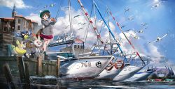 Rule 34 | 1girl, backpack, bag, boat, boots, brown eyes, brown hair, building, cardigan, cloud, day, dock, flock, gen 3 pokemon, gen 4 pokemon, gen 8 pokemon, gloria (pokemon), harbor, hat, highres, looking afar, nintendo, ocean, outdoors, pier, pokemon, pokemon (creature), pokemon swsh, rookidee, rotom, rotom phone, sailboat, scorbunny, short hair, shoulder bag, skirt, sky, spire, stadium, swav, tam o&#039; shanter, water, watercraft, wide shot, wingull, yamper