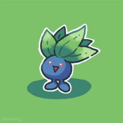 artist_name chibi gen_1_pokemon green_background looking_at_viewer nintendo no_humans oddish outline pokemon pokemon_(creature) simple_background smore_(smearg) solo white_outline