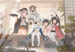 +_+ 5girls :3 absurdres animal_ears azur_lane barefoot bell black_hair blue_eyes camera chinese_commentary closed_mouth commentary fork fox_ears fox_girl grey_eyes grey_hair highres holding holding_camera holding_fork jingle_bell kasumi_(azur_lane) kasumi_1118 kazagumo_(azur_lane) kazagumo_(diligent_domestic_discipline)_(azur_lane) long_hair maid manjuu_(azur_lane) multiple_girls mutsu_(azur_lane) nagato_(azur_lane) neck_bell no_shoes official_alternate_costume ooshio_(azur_lane) open_mouth pantyhose red_eyes revision short_hair wa_maid white_hair white_pantyhose yellow_eyes