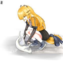 1girl absurdres animal_ears blonde_hair cat colored_inner_hair green_eyes highres jacket ju_fufu long_hair multicolored_hair open_mouth shirt smile solo tail tiger_ears tiger_girl tiger_tail user_wsrk8727 zenless_zone_zero