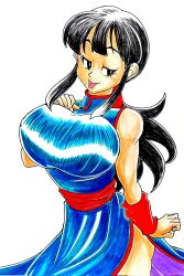 1girl area5169458561 breasts chi-chi_(dragon_ball) chinese_clothes dragon_ball dress highres huge_breasts large_breasts long_hair tongue tongue_out traditional_media wrist_wrap