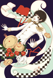 Rule 34 | 1boy, axis powers hetalia, black hair, cat, flower, japan (hetalia), male focus, short hair, solo