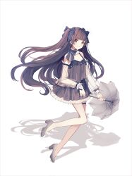 1girl absurdres bare_legs bare_shoulders blue_bow blue_bowtie blue_dress blue_hair blue_umbrella blunt_bangs bow bow_choker bowtie breasts bright_galaxy_(miracle_nikki) brown_eyes chinese_commentary choker cleavage closed_mouth commentary_request detached_sleeves dot_nose dress eyelashes floating_hair frilled_bowtie frilled_choker frilled_dress frilled_thigh_strap frills full_body grey_shoes hair_bow happy high_heels highres holding holding_umbrella leg_up long_hair long_sleeves miracle_nikki nikki_(series) puffy_long_sleeves puffy_sleeves pumps see-through_clothes see-through_sleeves shadow shoes short_dress simple_background sleeveless sleeveless_dress smile solo starry_sky_print straight_hair striped_bow striped_bowtie striped_clothes tachi-e tareme thigh_strap transparent transparent_umbrella two_side_up umbrella very_long_hair white_background white_sleeves youyidianqingming
