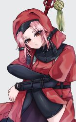 black_thighhighs breasts cape heaven_burns_red highres hikimayu maria_de_angelis nun parted_bangs red_eyes red_hair siromochino thighhighs veil weapon