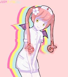 Rule 34 | bat wings, ebola-chan, flower, nurse, pink hair, rainbow, tagme, wings