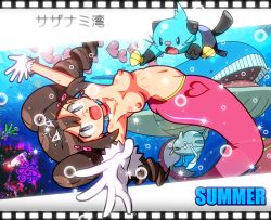 Rule 34 | 10s, breasts, brown hair, dewott, gem, gen 2 pokemon, gen 3 pokemon, gen 5 pokemon, gloves, image sample, luvdisc, mermaid, monster girl, navel, nintendo, nipples, pixiv sample, pokemon, pokemon (creature), pokemon bw2, remoraid, rorretsim, rosa (pokemon), topless female, wailord