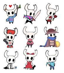 1other bandaid blue_pants blue_scarf blue_shirt bow boyfriend_(friday_night_funkin&#039;) boyfriend_(friday_night_funkin&#039;)_(cosplay) commentary cosplay cosplay_request deltarune ellen_(majo_no_ie) eyeball flower friday_night_funkin&#039; frisk_(undertale) frisk_(undertale)_(cosplay) heart holding holding_flower holding_knife holding_stick holding_sword holding_weapon hollow_eyes hollow_knight horns ib_(ib) ib_(ib)_(cosplay) ib_(kouri) knife knight_(hollow_knight) kris_(dark_world)_(deltarune) kris_(deltarune) kris_(deltarune)_(cosplay) looking_at_viewer madotsuki madotsuki_(cosplay) majo_no_ie minecraft minecraft_pickaxe multiple_views niko_(oneshot) niko_(oneshot)_(cosplay) ocohc oneshot_(game) pants pickaxe pink_sweater purple_skirt rachel_gardner rachel_gardner_(cosplay) red_bow red_flower red_rose red_skirt rose satsuriku_no_tenshi scarf shirt simple_background skirt steve_(minecraft) steve_(minecraft)_(cosplay) stick striped_cape striped_clothes striped_sweater sweater sword symbol-only_commentary undertale viola_(majo_no_ie) weapon white_background white_shirt yume_nikki