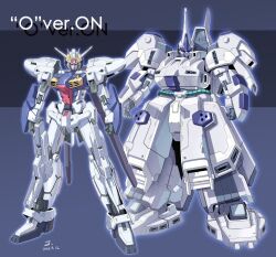 2021 artist_request cable character_name comparison dated glowing gundam gundam_walpurgis looking_at_viewer machinery mecha mecha_focus mobile_suit multiple_views no_humans over.on reactive_armor robot science_fiction shield signature the_o_(mobile_suit) v-fin