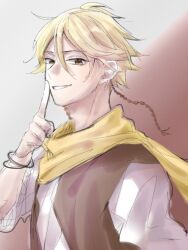 1boy ahoge alicein_mikuni blonde_hair braid kononn0804 male_focus orange_eyes scarf servamp short_hair side_braid yellow_scarf