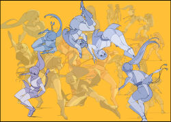 Rule 34 | 1girl, absurdres, arm guards, back, bare shoulders, braid, braided ponytail, breasts, choker, cleavage, closed mouth, dead or alive, edoya inuhachi, fighting, fighting stance, hair down, hair ribbon, highres, japanese clothes, jumping, kasumi (doa), kicking, long hair, looking at viewer, looking to the side, multiple views, ninja, open mouth, panties, pantyshot, pelvic curtain, ponytail, ribbon, sash, shin guards, short sword, solo, sword, thighhighs, underwear, wakizashi, weapon, yellow background