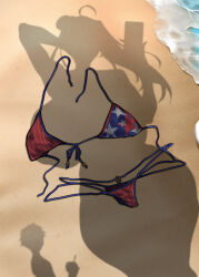 Rule 34 | 1boy, 1girl, absurdres, ahoge, american flag, american flag print, bikini, bowl, breasts, cellphone, commentary, dressed shadow (meme), english commentary, fate/grand order, fate (series), flag print, fujimaru ritsuka (male), highres, holding, holding bowl, holding phone, implied nudity, large breasts, long hair, meme, miyamoto musashi (fate), miyamoto musashi (fate/grand order), miyamoto musashi (swimsuit berserker) (fate), miyamoto musashi (swimsuit berserker) (first ascension) (fate), ocean, owner1657, paid reward available, phone, sand, short hair, smartphone, standing, swimsuit, unworn bikini bottom, unworn bikini top