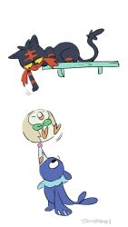 animal_focus artist_name bird black_eyes cat closed_mouth colored_sclera commentary_request full_body gen_7_pokemon highres korean_commentary litten nintendo no_humans owl pokemon pokemon_(creature) popplio rowlet simple_background starter_pokemon_trio tamtamdi white_background yellow_sclera