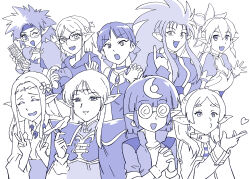 Rule 34 | 6+girls, arara cocoa, armor, bird, cape, character request, circlet, crossover, deedlit, double v, dress, elf, frieren, gegege no kitarou, greyscale, highres, leafa (sao), long hair, looking at viewer, monochrome, multiple girls, nekomusume, nekomusume (gegege no kitarou 6), ng knight lamune &amp; 40, open mouth, pointy ears, record of lodoss war, retro artstyle, ryou-ouki, shoulder armor, simple background, smile, sousou no frieren, sword art online, tenchi muyou!, trait connection, ueyama michirou, v, very long hair, white background