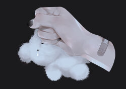 Rule 34 | 1other, bandaid on wrist, black background, black nails, clenched hand, commentary request, fingernails, hand focus, mano aaa, nail polish, original, simple background, solo, stuffed animal, stuffed toy, teardrop, teddy bear