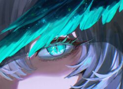 1girl absurdres aqua_eyes arknights c113oreo chromatic_aberration close-up eye_focus grey_hair head_wings highres ho&#039;olheyak_(arknights) looking_at_viewer short_hair slit_pupils solo wings