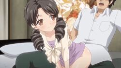 10s 1boy 1girl 2018 aged_down animated animated_gif asou_miyuri ass_shake bed black_hair blush brown_eyes censored clothed_sex doki_doki_little_ooya-san girl_on_top hetero indoors legs_together loli long_hair lowres mosaic_censoring penis pillow sex sex_from_behind size_difference smile tagme teeth upper_teeth_only