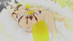 10s 1girl 3d animated asuka_(senran_kagura) banana between_breasts black_hair blinking blush breasts chocolate dessert female_focus food fruit high_ponytail ice_cream kiwi_(fruit) large_breasts looking_at_viewer lying mini_person minigirl nude open_mouth orange_(fruit) orange_slice person_between_breasts ponytail senran_kagura sexually_suggestive short_hair solo sundae video whipped_cream