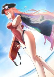 Rule 34 | 1girl, absurdres, aviator sunglasses, black hat, black jacket, blue fire, blue hair, blue sky, breasts, cloud, colored inner hair, commentary, competition swimsuit, day, dutch angle, elisbian, elizabeth rose bloodflame, elizabeth rose bloodflame (holonatsu paradise), eyewear on headwear, fire, fire on chest, floating hair, groin, hat, highleg, highleg one-piece swimsuit, highres, holding, holding jacket, holding unworn clothes, hololive, hololive english, holonatsu paradise, jacket, large breasts, long hair, multicolored hair, official alternate costume, one-piece swimsuit, outdoors, parted lips, peaked cap, red eyes, red hair, red one-piece swimsuit, sky, solo, sunglasses, swimsuit, symbol-only commentary, thigh strap, unworn jacket, very long hair, virtual youtuber