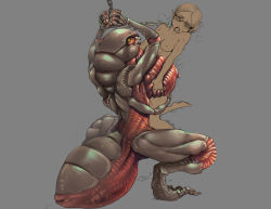 2girls ahegao antennae arms_up bdsm bestiality blush bondage bound breasts chain cuffs dokumushi female_focus femdom glasses grabbing_another&#039;s_breast groping handcuffs huge_breasts interspecies multiple_girls