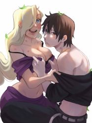 1boy 1girl absurdres bite_mark black_hair blonde_hair blue_eyes blush bra_strap breasts breasts_squeezed_together caught couple embarrassed hickey highres husband_and_wife large_breasts lipstick long_hair makeup married monday_mint naruto:_the_last naruto_(series) nipples pale_skin sai smeared_lipstick very_long_hair yamanaka_ino