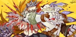 Rule 34 | blue eyes, digimon, drill, highres, rasenmon, red eyes, sharp nails, sharp teeth, teeth, weregarurumon