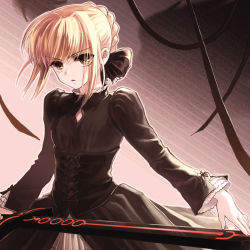 00s 1girl artoria_pendragon_(fate) bad_id bad_pixiv_id blonde_hair ch cheonha87 corset dress excalibur_morgan_(fate) fate/stay_night fate_(series) female_focus gothic_lolita lolita_fashion official_alternate_costume saber_(fate) saber_alter saber_alter_(gothic_lolita) solo sword weapon yellow_eyes