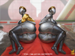 2girls artist_name ass atomic_heart faceless faceless_female huge_ass humanoid_robot jacket left_(atomic_heart) lying multiple_girls on_side patreon_logo patreon_username right_(atomic_heart) robot ssocrates thick_thighs thighs watermark web_address